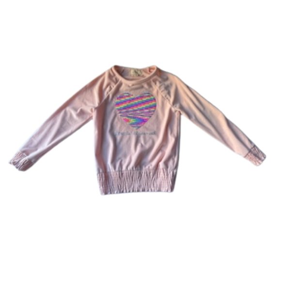 Girl's Long Sleeve Fleece Top with Heart Shaped Flip Sequins. Pink. NWT. Size 10 - Picture 2 of 8